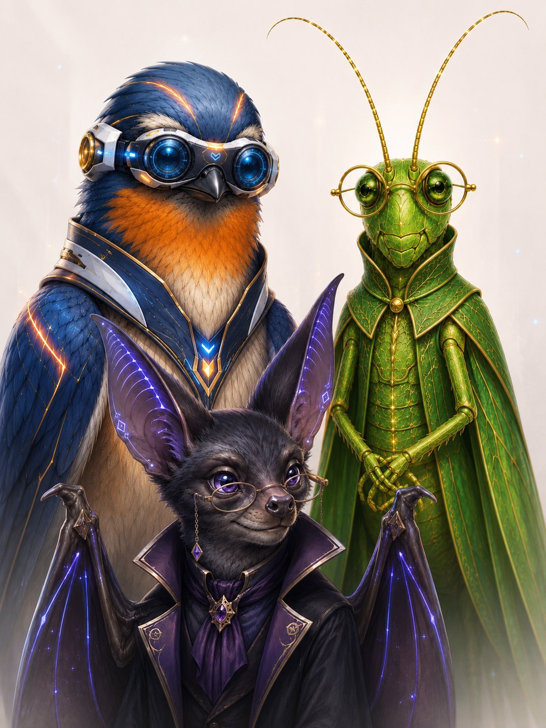 Bird bat and katydid symbolic research characters